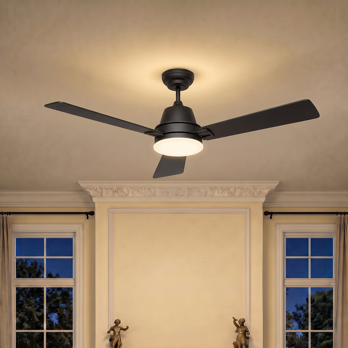 52-Inch Downrod Mount 3-Blade Ceiling Fan with Light and Remote Control