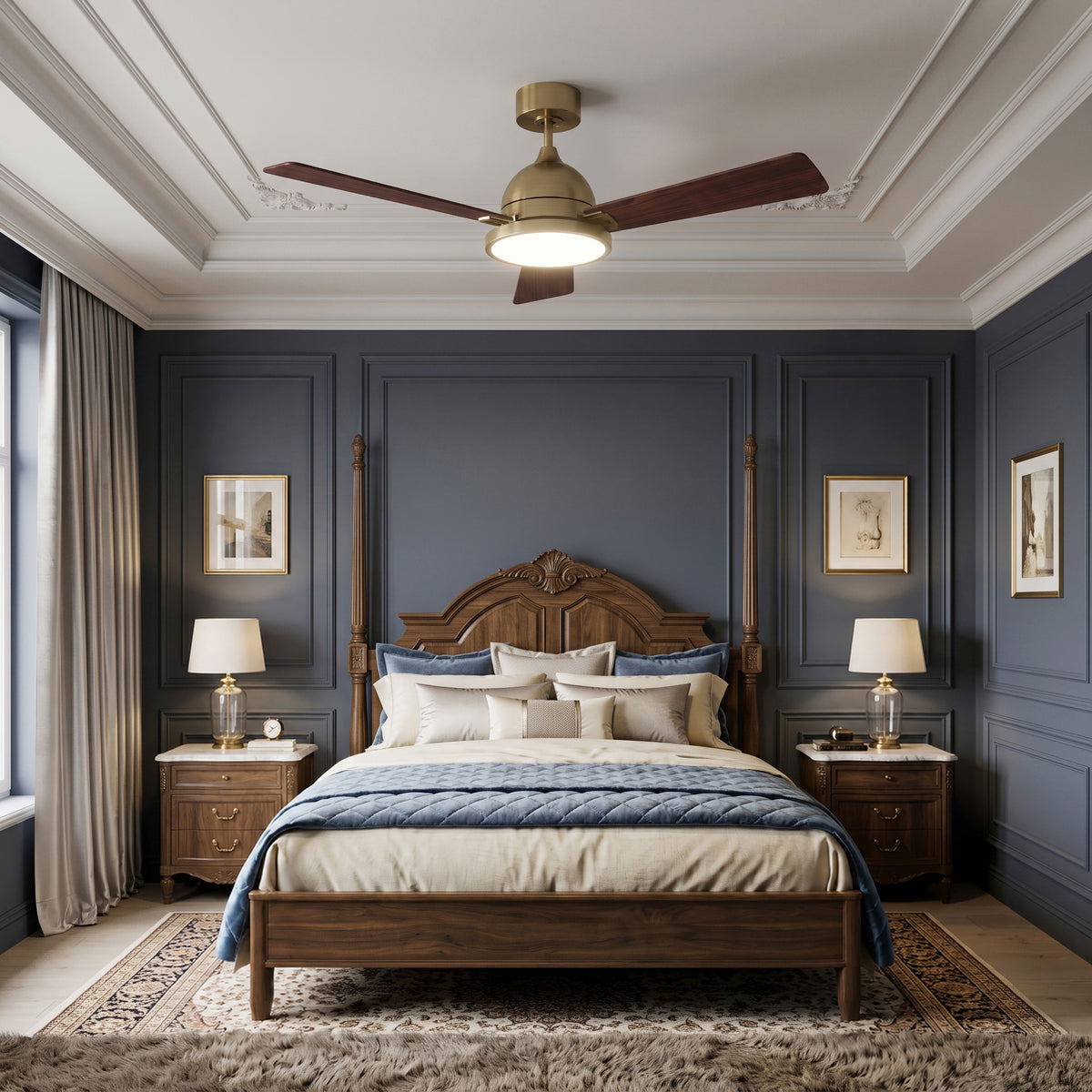 52-Inch Downrod Mount 3-Blade Ceiling Fan with Light and Remote Control