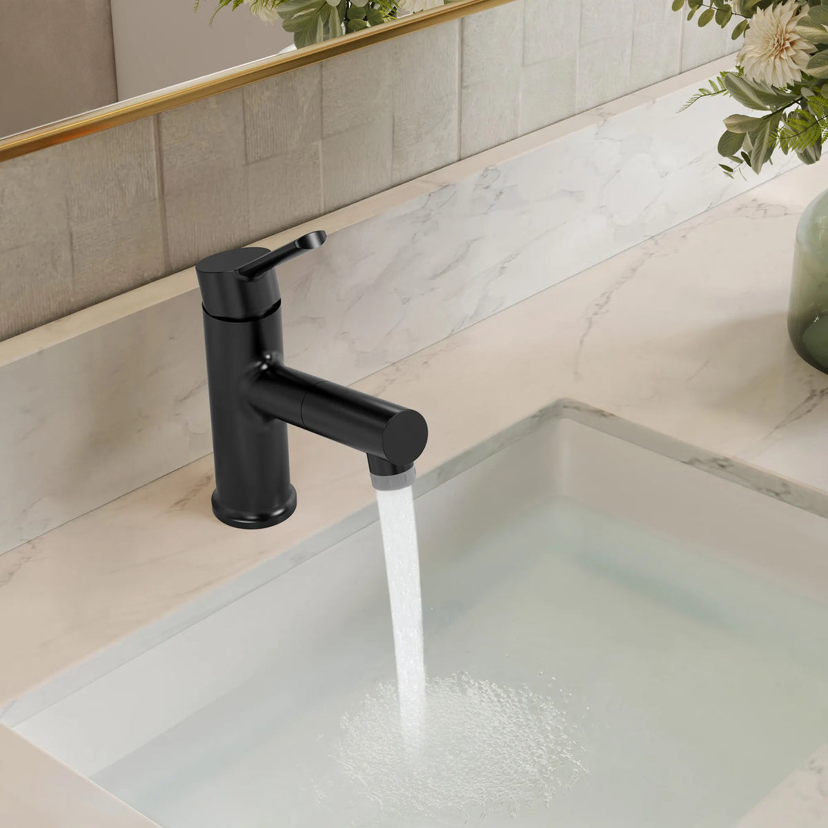 Single-Handle Pull-Out Bathroom Sink Faucet With Dual Spray Modes And Pop-Up Drain