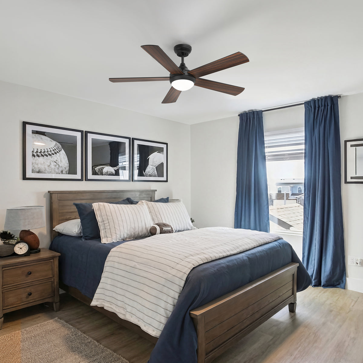 48-Inch Downrod Mount 5-Blade Ceiling Fan with Light and Smart Control