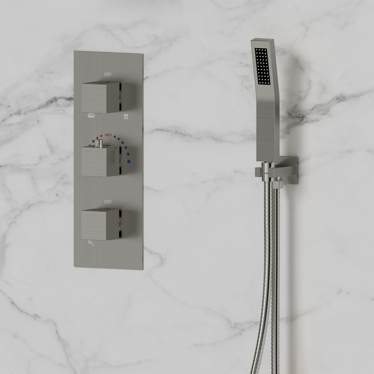 Wall-Mounted Thermostatic Dual Rainfall Shower System with Handheld Spray