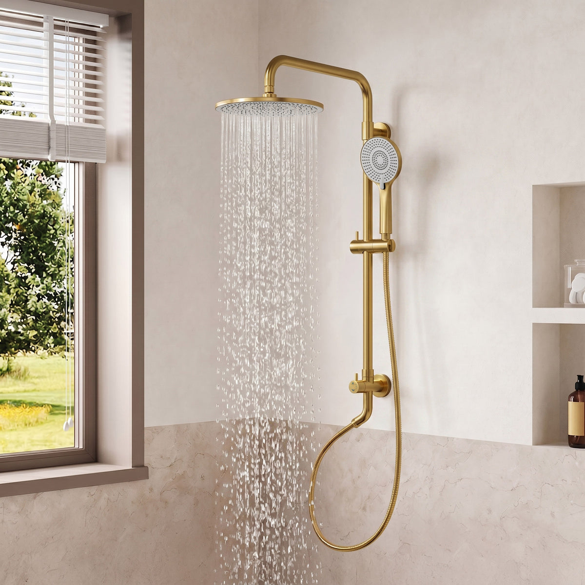 Exposed Dual-Function Rain Shower System with Adjustable Handheld