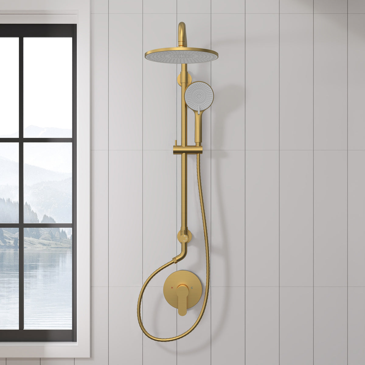 Exposed Pressure-Balanced Rain Shower System with Handheld Spray