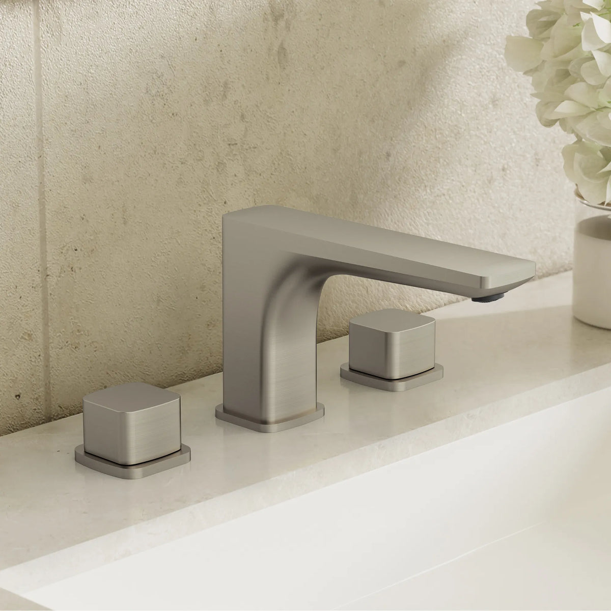 Two-Handle Low Arc Widespread Bathroom Sink Faucet With Pop-Up Drain