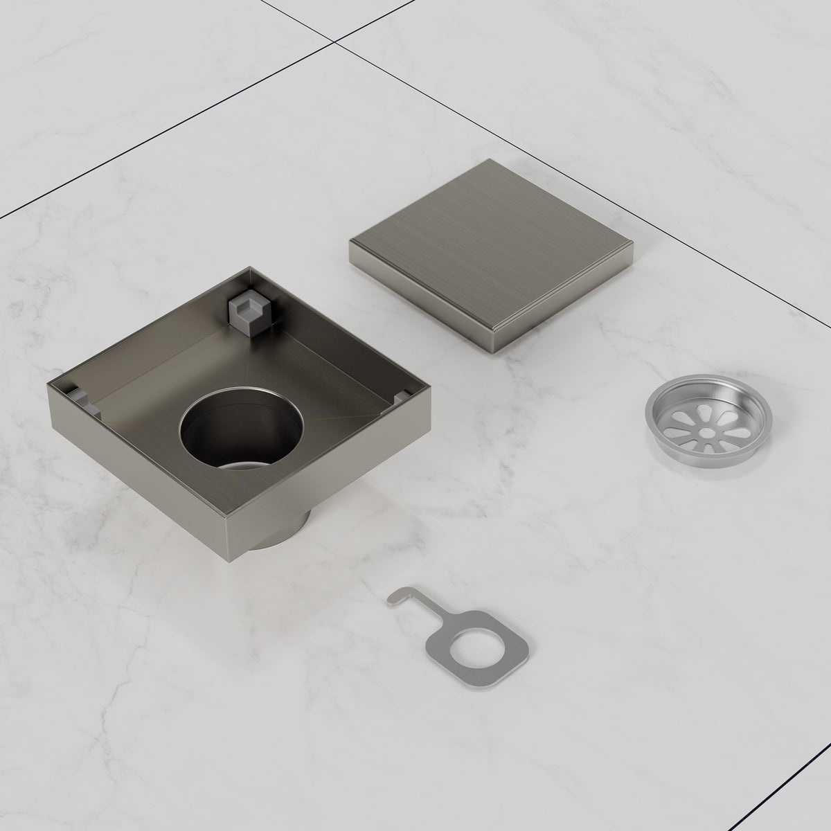 4-Inch Reversible Square Shower Drain with Anti-Odor Core