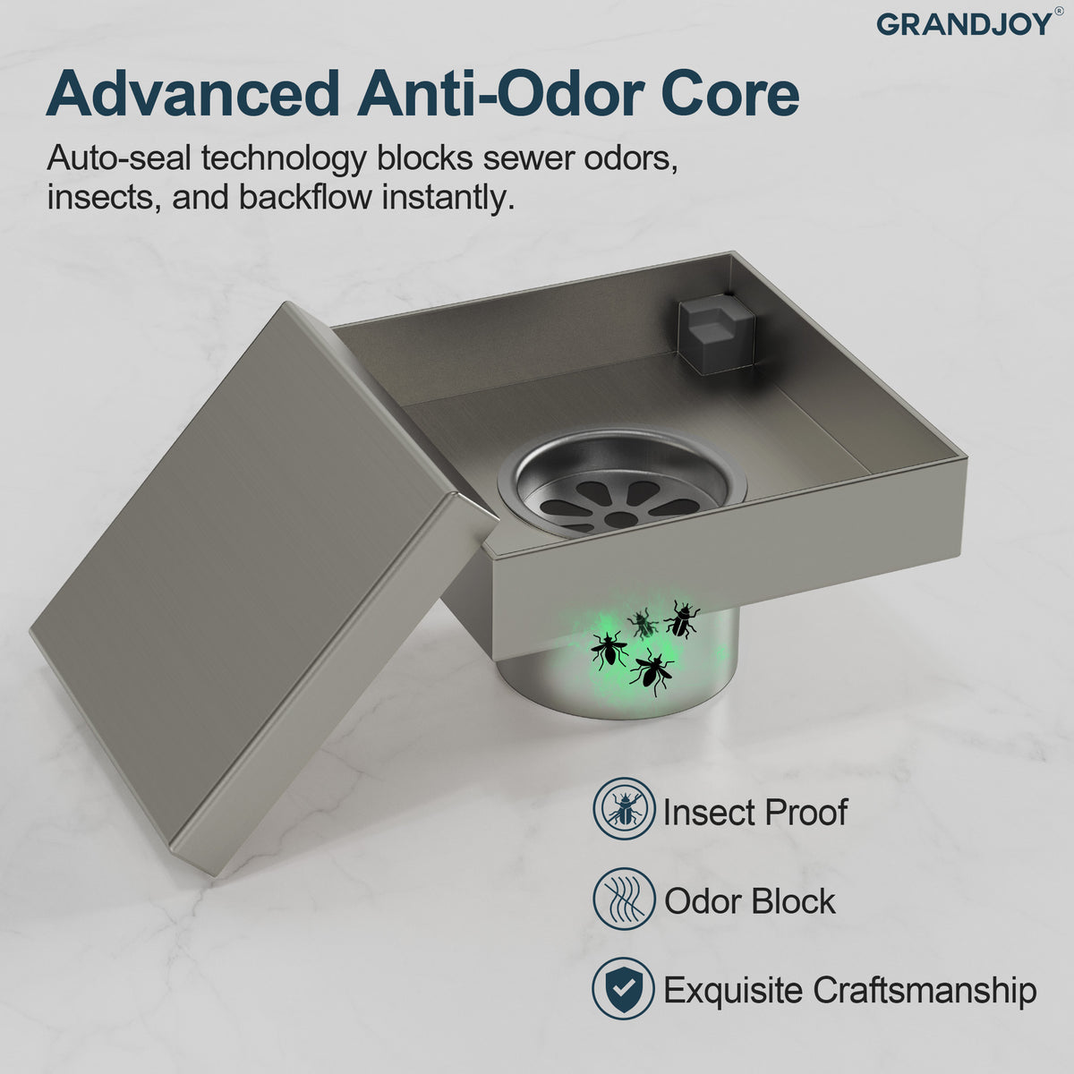 4-Inch Reversible Square Shower Drain with Anti-Odor Core