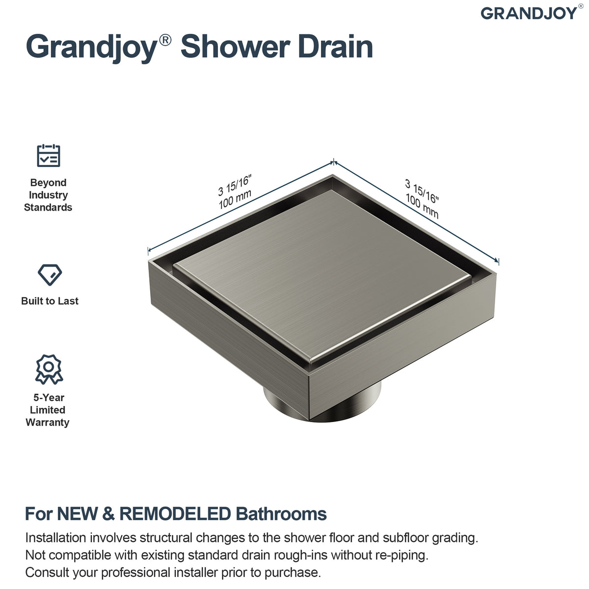 4-Inch Reversible Square Shower Drain with Anti-Odor Core