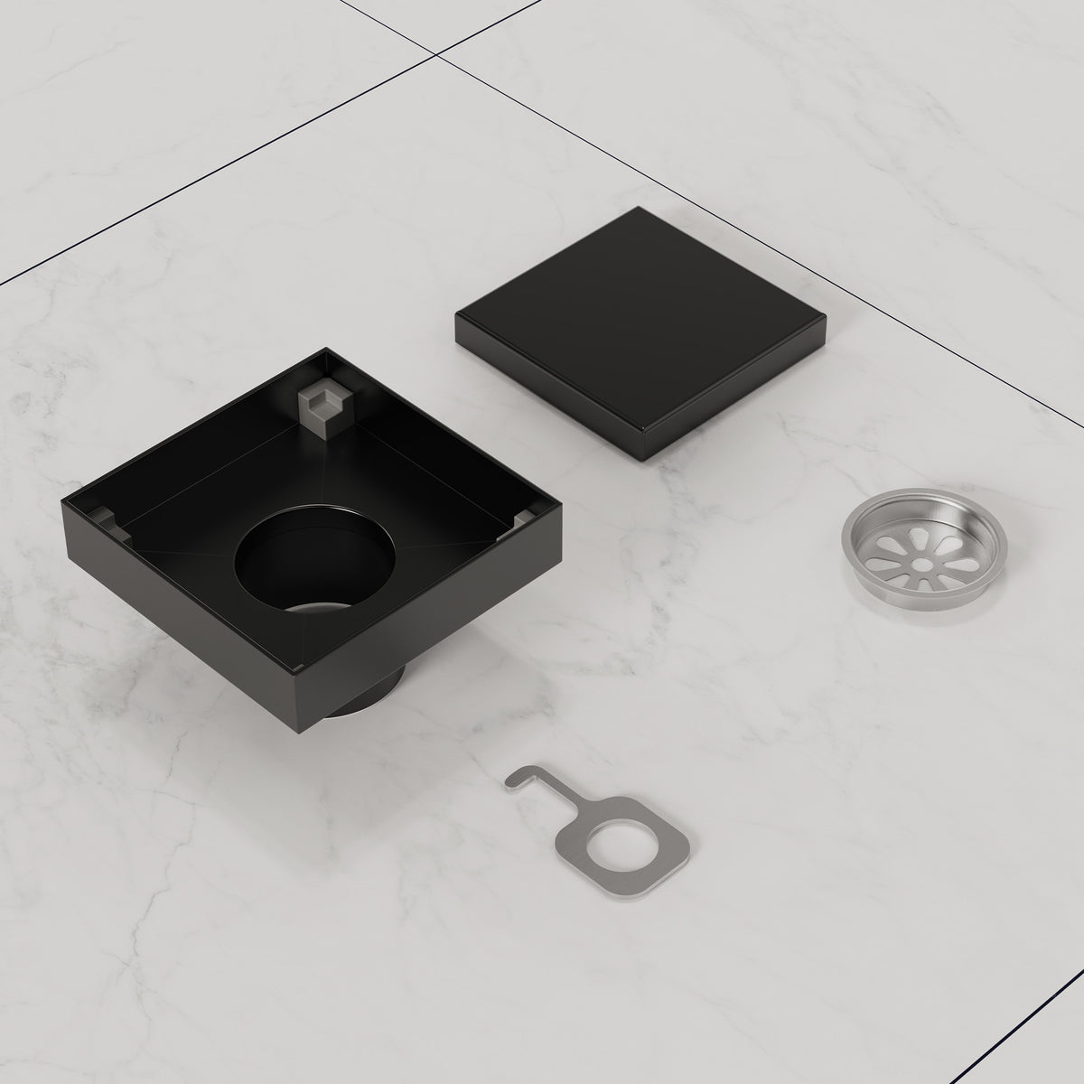 4-Inch Reversible Square Shower Drain with Anti-Odor Core