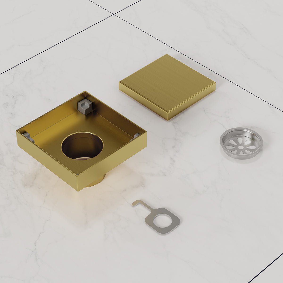 4-Inch Reversible Square Shower Drain with Anti-Odor Core