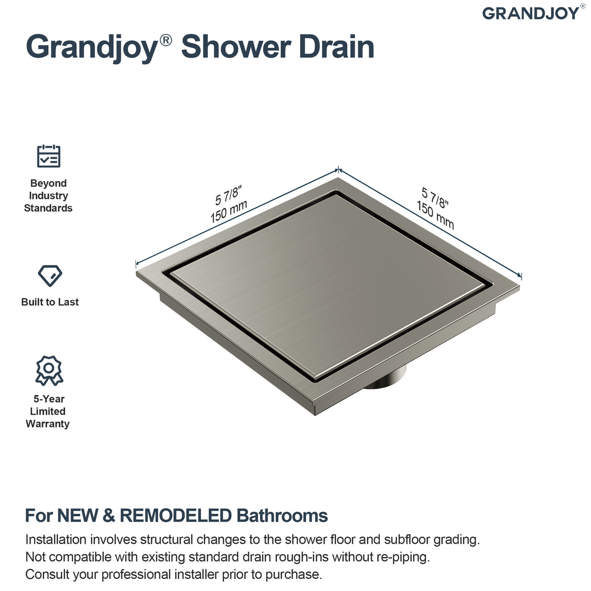 6-Inch Reversible Square Shower Drain with Anti-Odor Core
