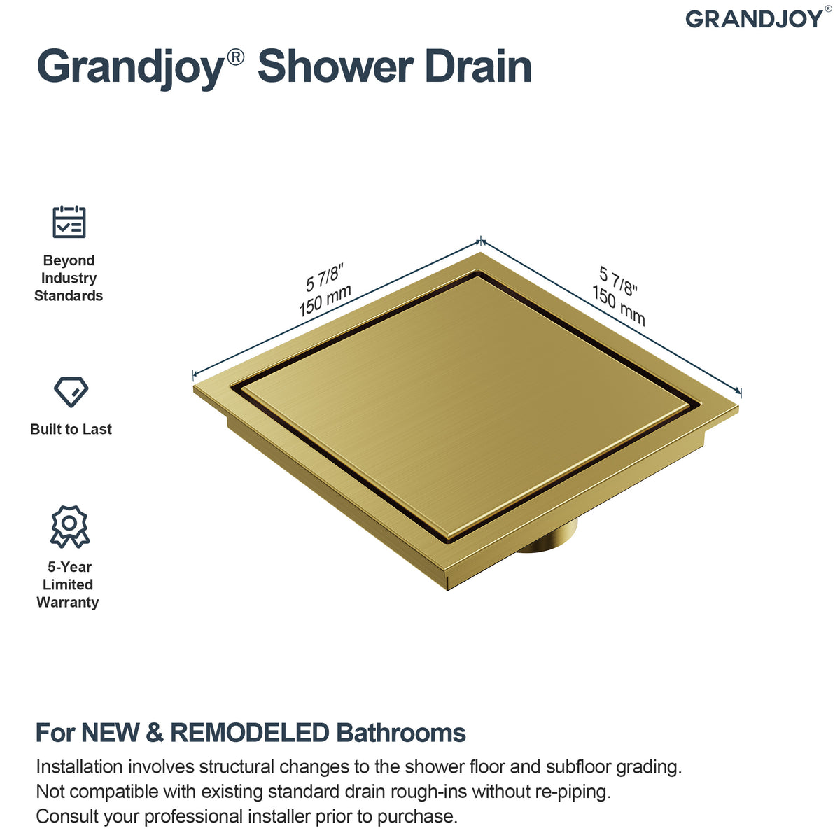 6-Inch Reversible Square Shower Drain with Anti-Odor Core