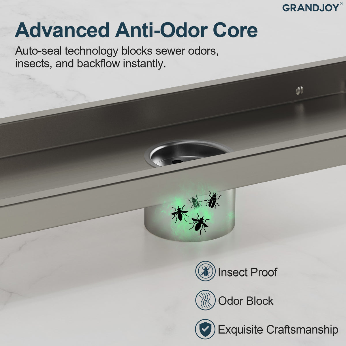 12-Inch Reversible Rectangular Shower Drain with Anti-Odor Core