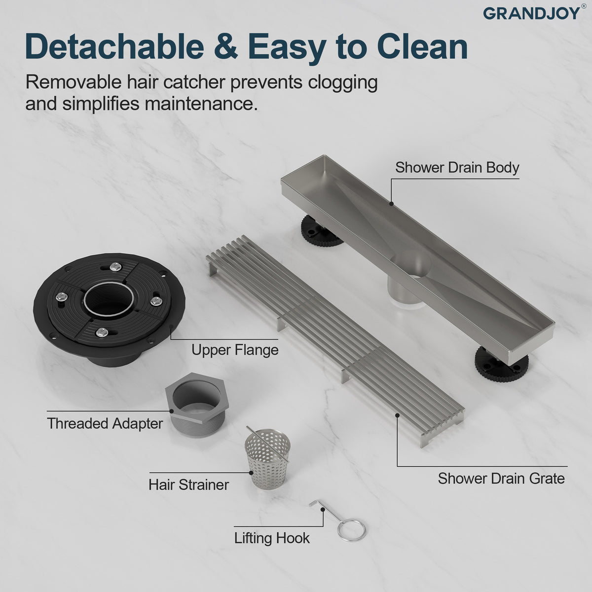 12-Inch Stainless Steel Linear Shower Drain with Easy-Clean Design