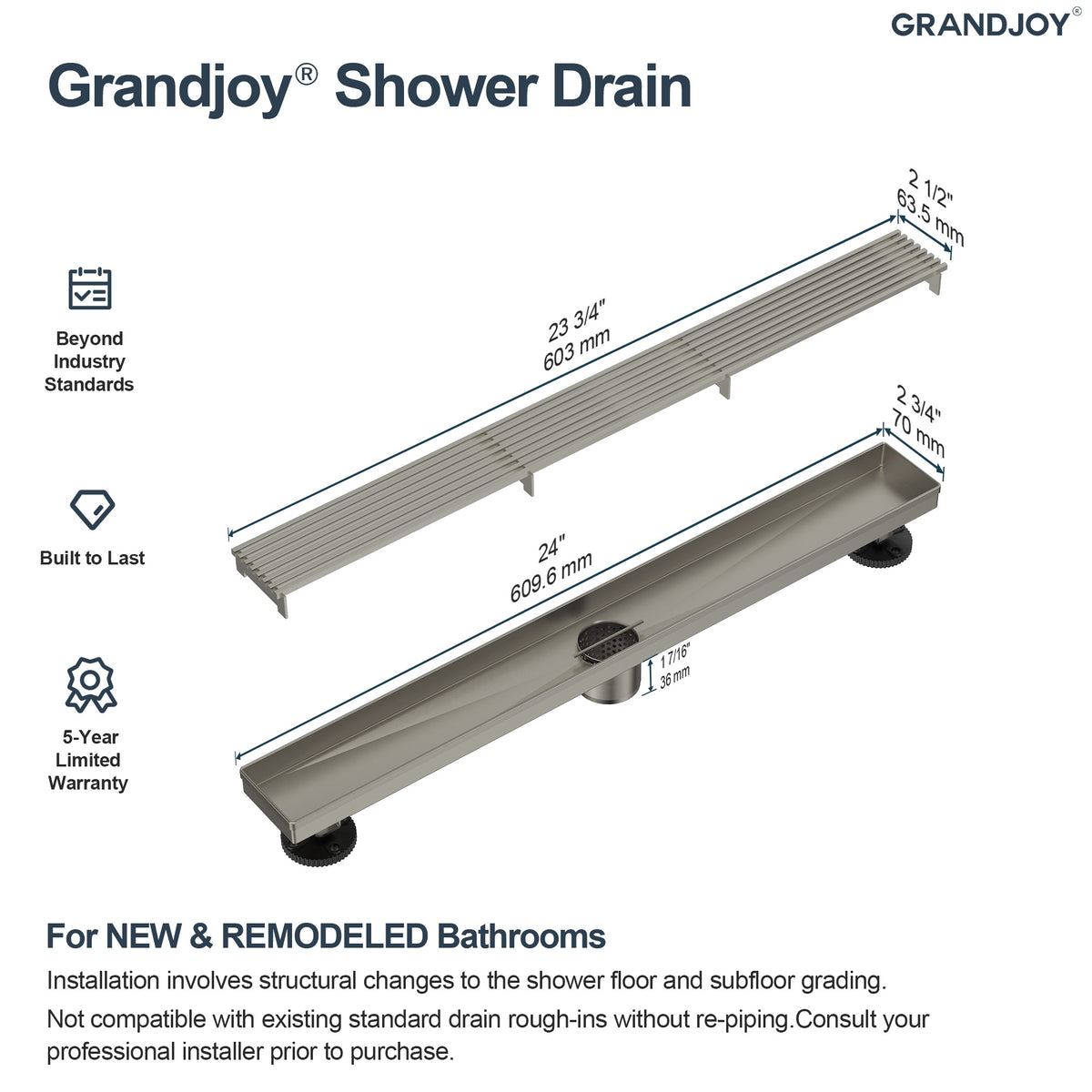 24-Inch Stainless Steel Linear Shower Drain for Fast Water Removal