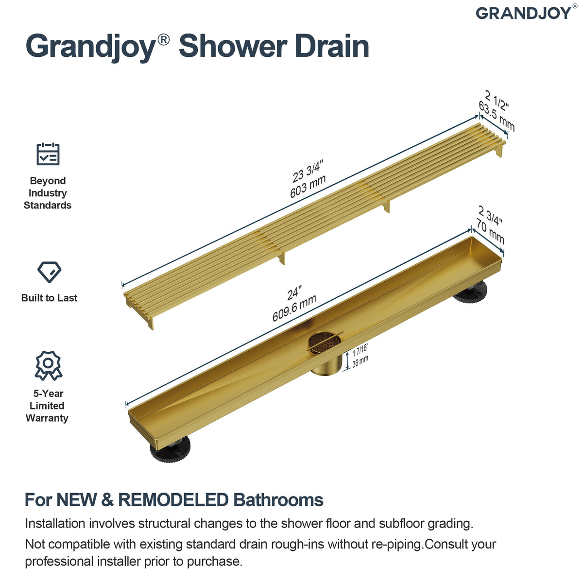 24-Inch Stainless Steel Linear Shower Drain for Fast Water Removal