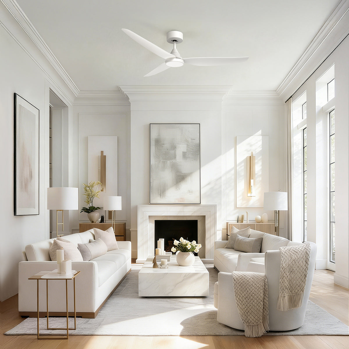 54-Inch Downrod Mount 3-Blade Ceiling Fan with Light and Remote Control