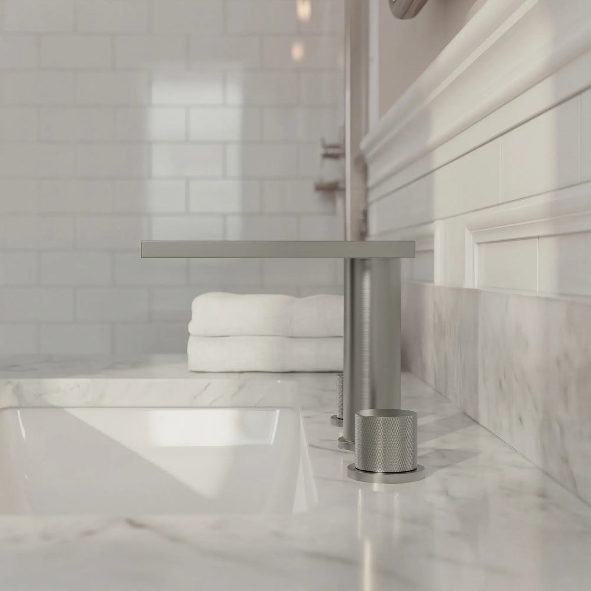 Two-Handle Mid Arc Widespread Bathroom Sink Faucet With Pop-Up Drain