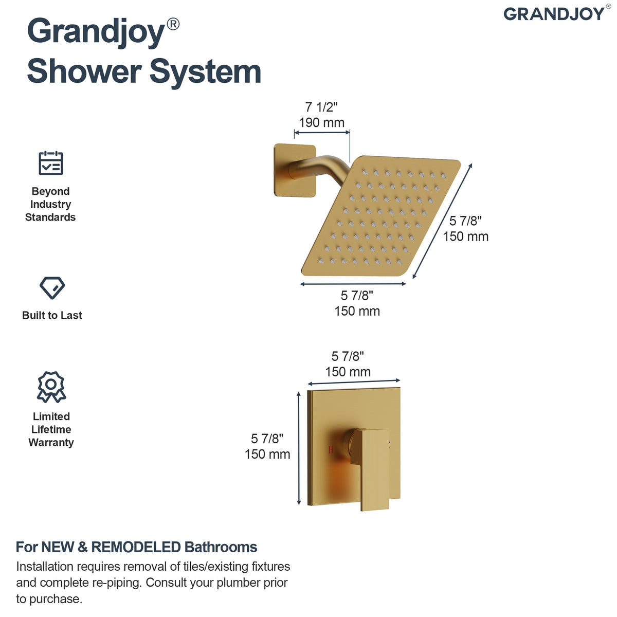 Wall-Mounted Square Rain Shower System with Pressure-Balanced Valve