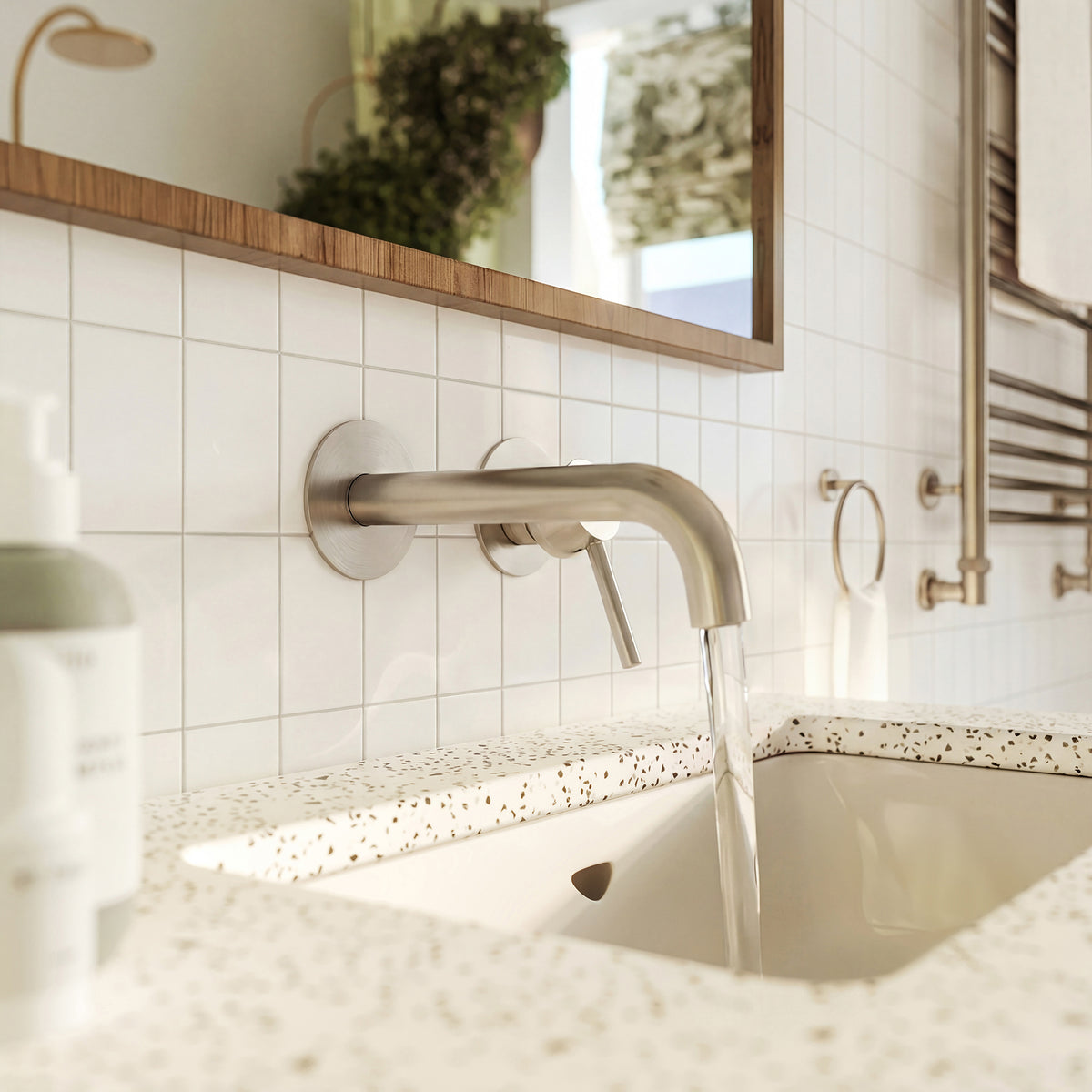 Single-Handle Wall-Mount Bathroom Sink Faucet With Pop-Up Drain