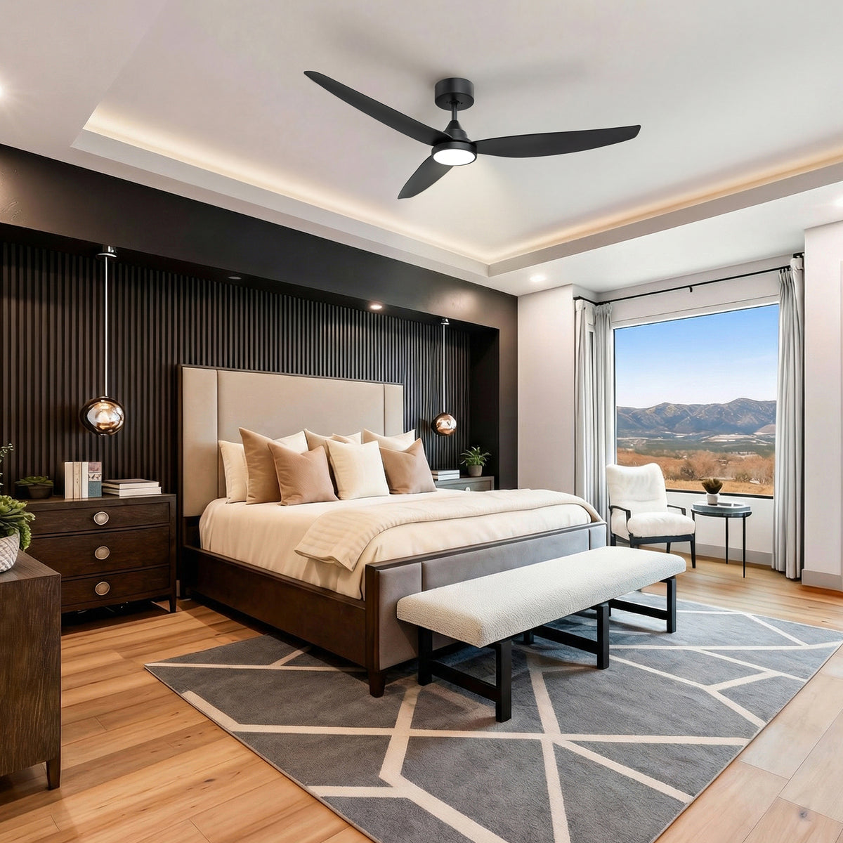 54-Inch Downrod Mount 3-Blade Ceiling Fan with Light and Remote Control