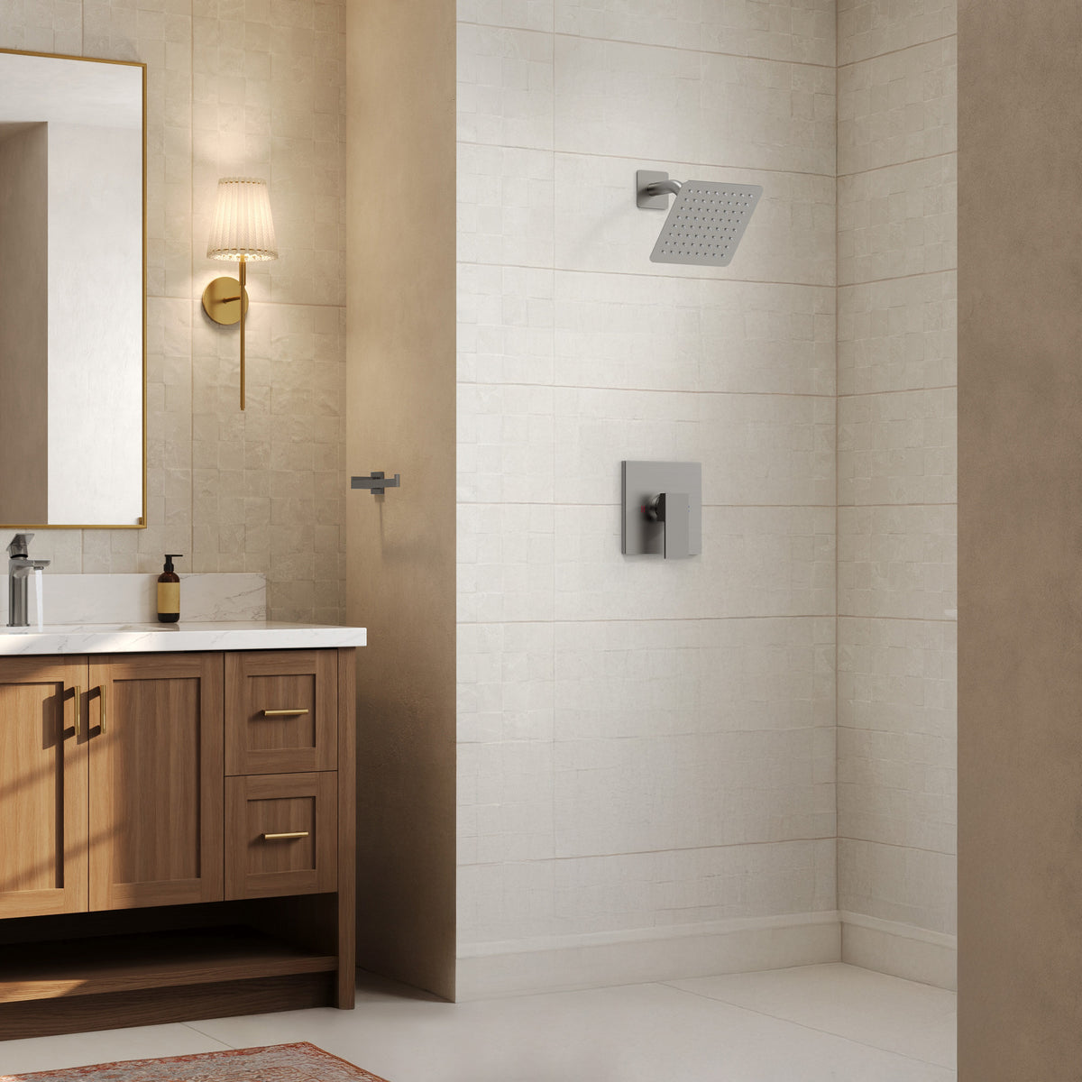 Wall-Mounted Square Rain Shower System with Pressure-Balanced Valve