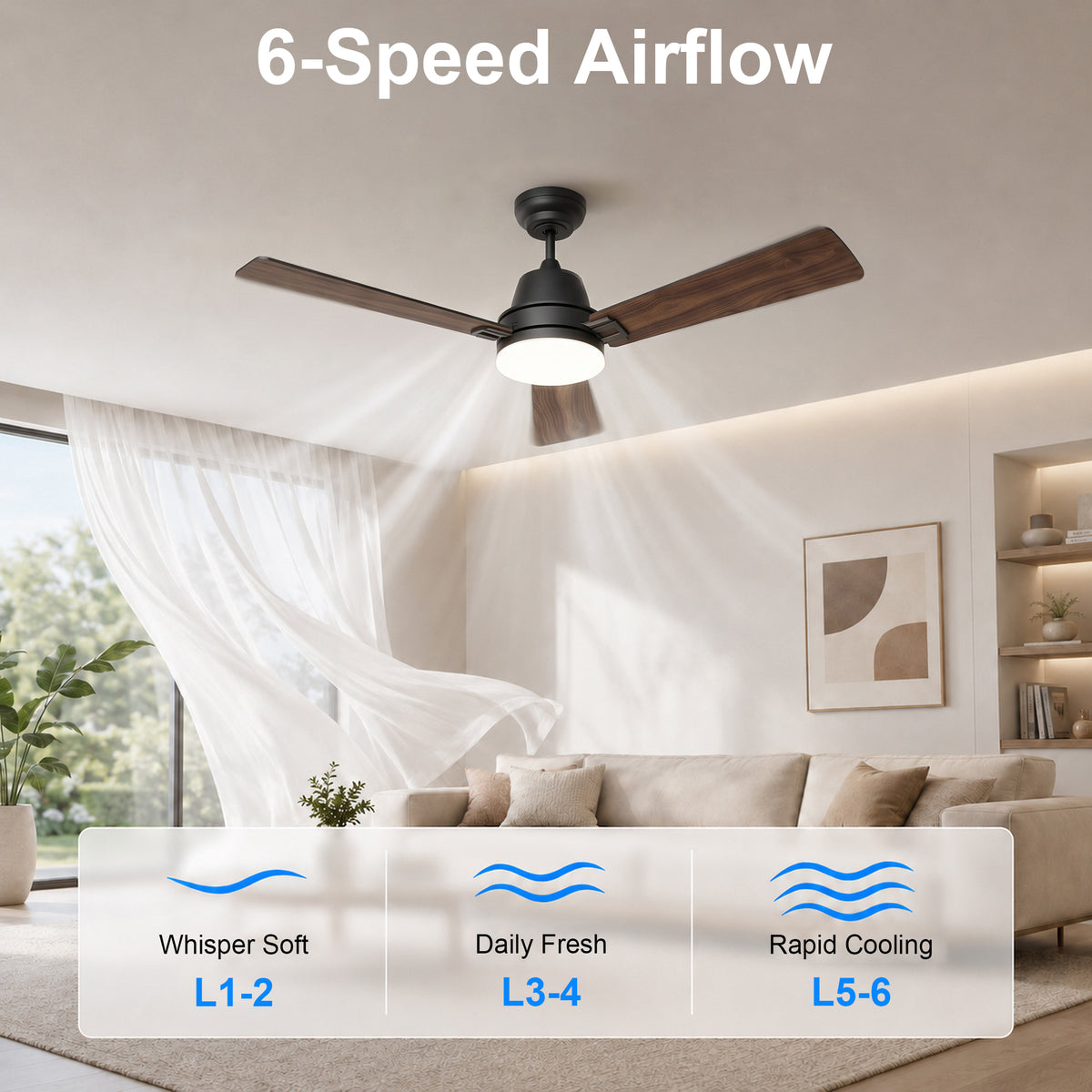 52-Inch Downrod Mount 3-Blade Ceiling Fan with Light and Remote Control