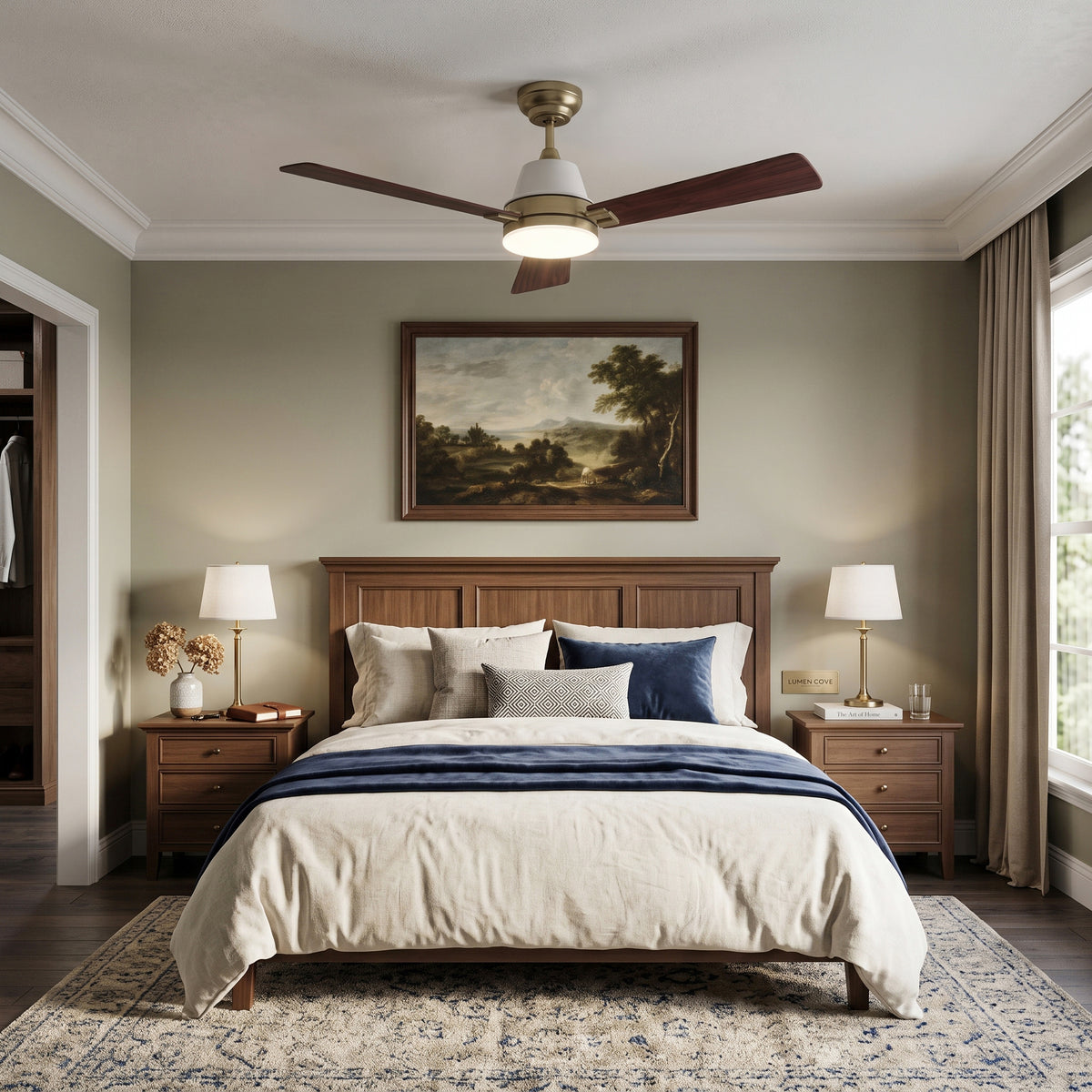 52-Inch Downrod Mount 3-Blade Ceiling Fan with Light and Remote Control