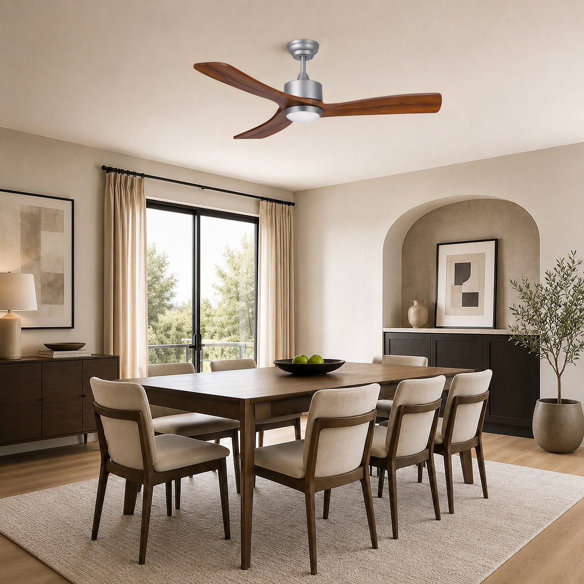 52-Inch Downrod Mount 3-Blade Ceiling Fan with Light and Remote Control