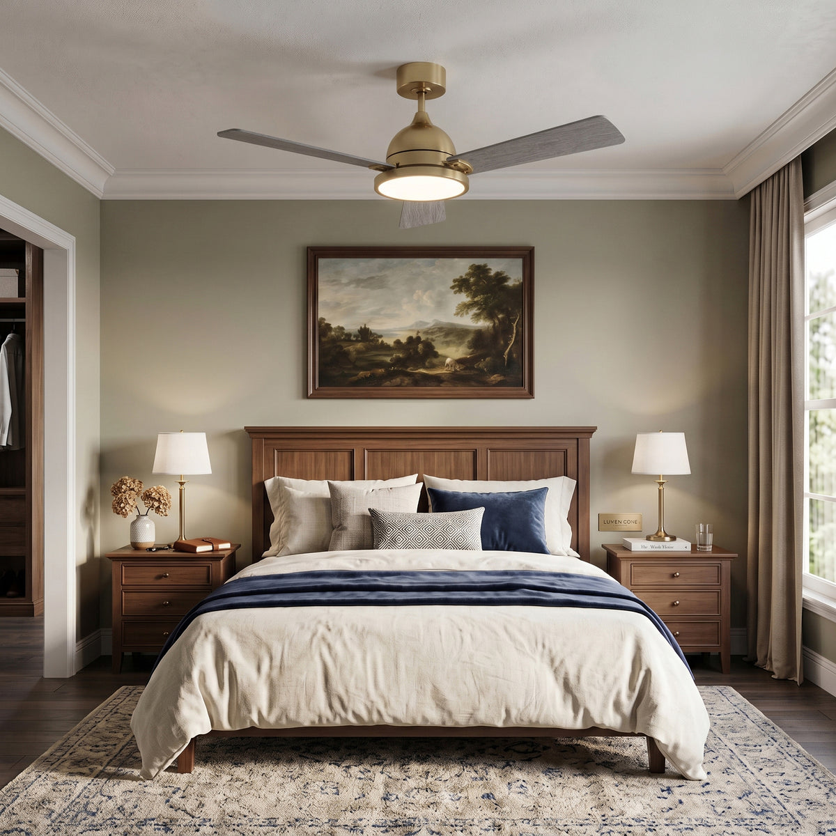 52-Inch Downrod Mount 3-Blade Ceiling Fan with Light and Remote Control