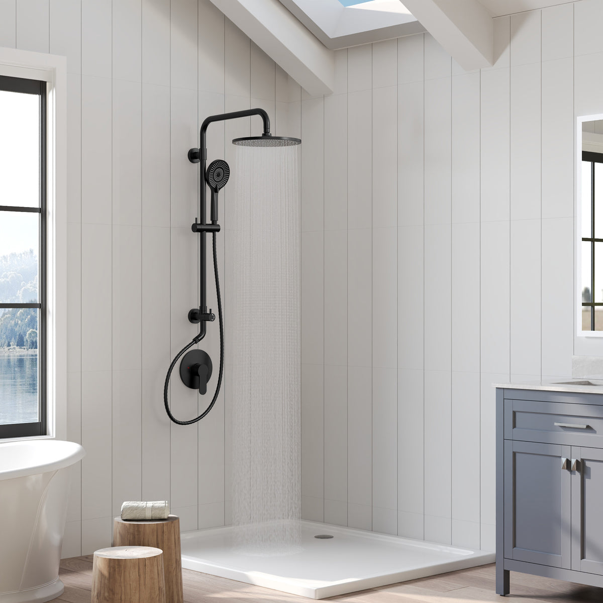 Exposed Pressure-Balanced Rain Shower System with Handheld Spray
