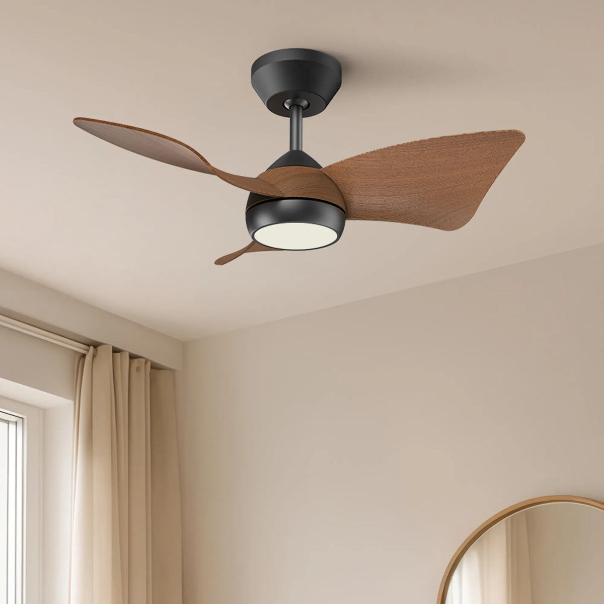 30-Inch Downrod Mount 3-Blade Ceiling Fan with Light and Remote Control