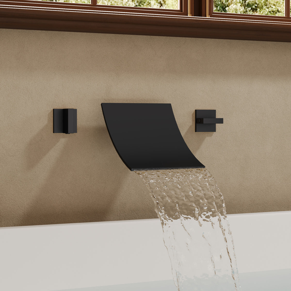 Wall-Mounted High-Flow Waterfall Bathtub Faucet with Dual Handles