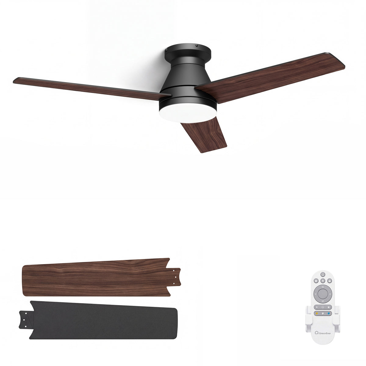 52-Inch Flush Mount 3-Blade Ceiling Fan with Light and Remote Control