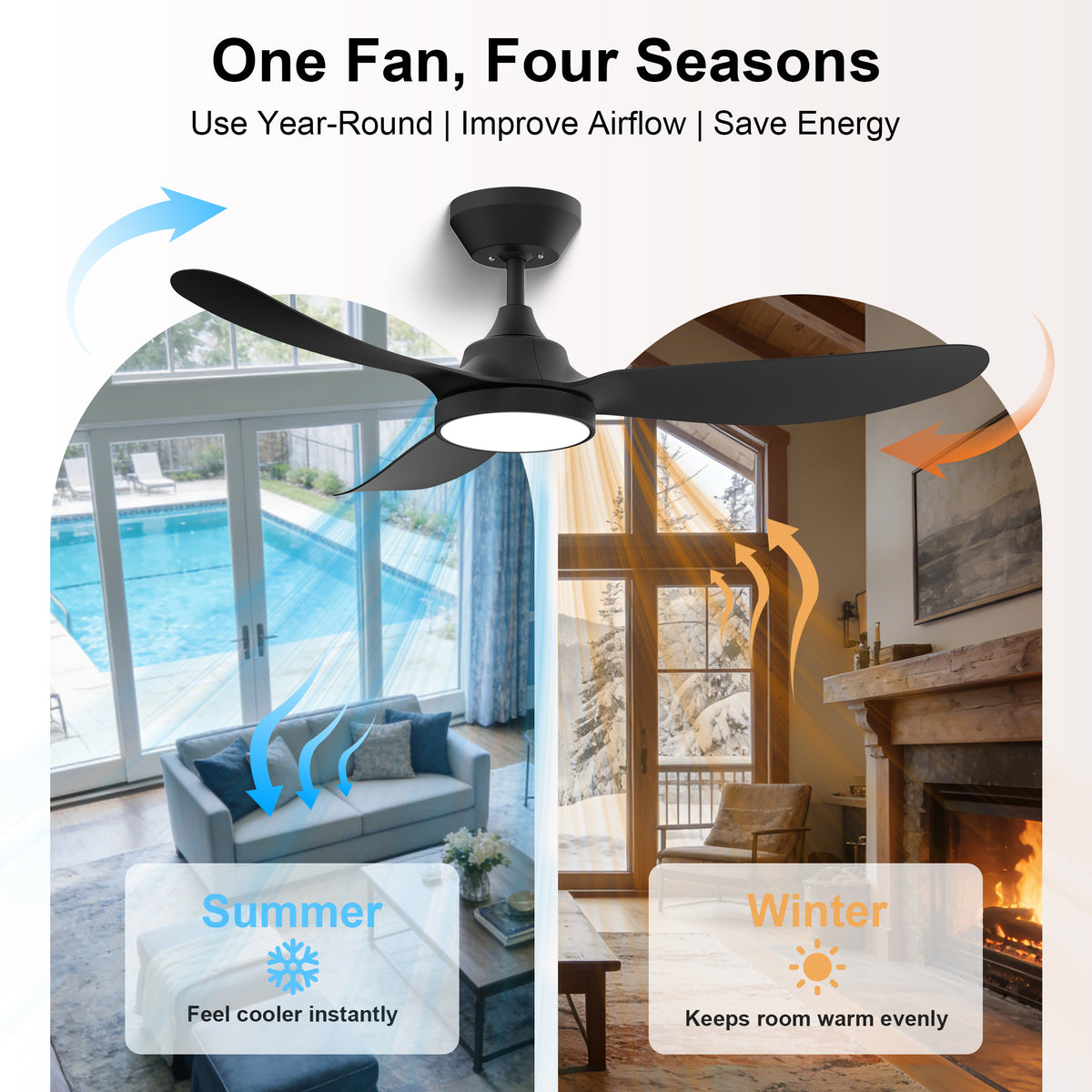 42-Inch Downrod Mount 3-Blade Ceiling Fan with Light and Remote Control