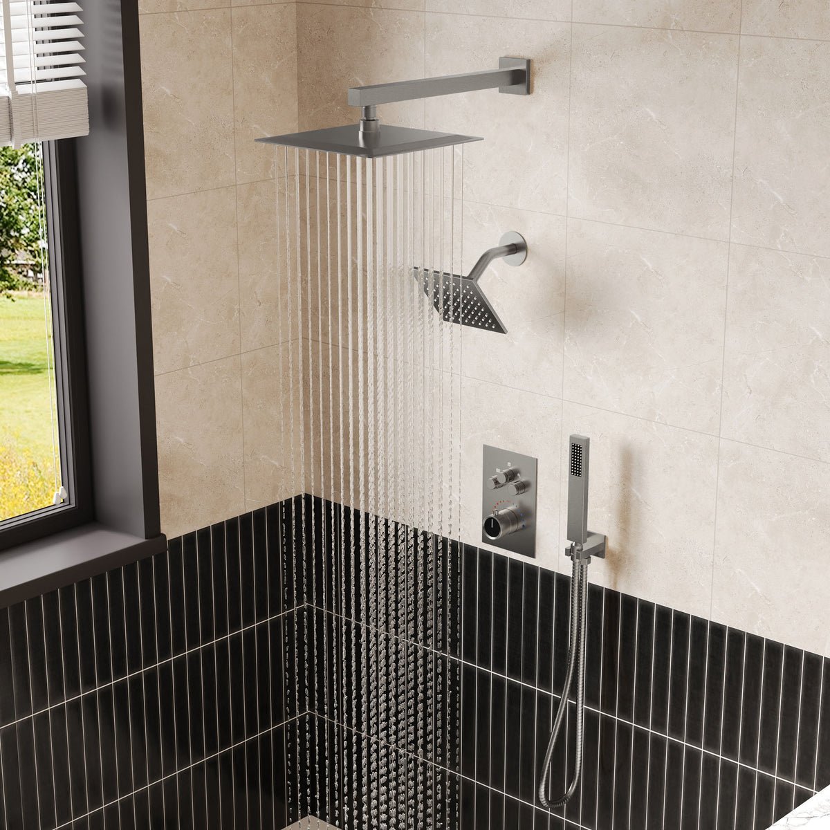 Wall-Mounted Thermostatic Dual Shower System with Handheld Spray