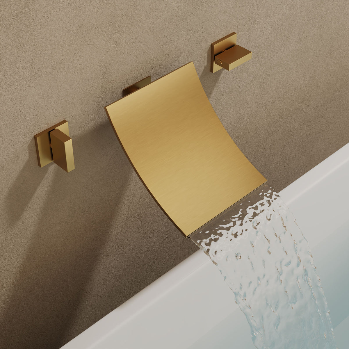Wall-Mounted High-Flow Waterfall Bathtub Faucet with Dual Handles