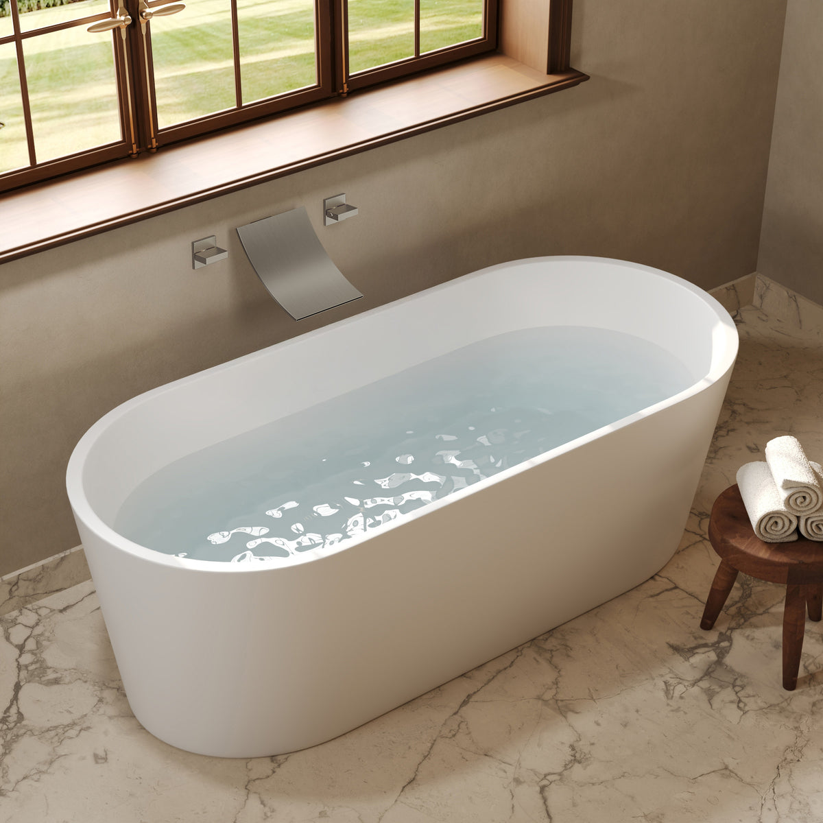 Wall-Mounted High-Flow Waterfall Bathtub Faucet with Dual Handles