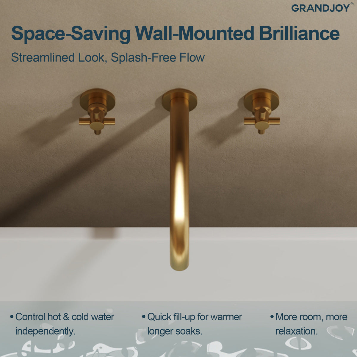 Wall-Mounted Long-Spout Roman Bathtub Faucet with Dual Handles