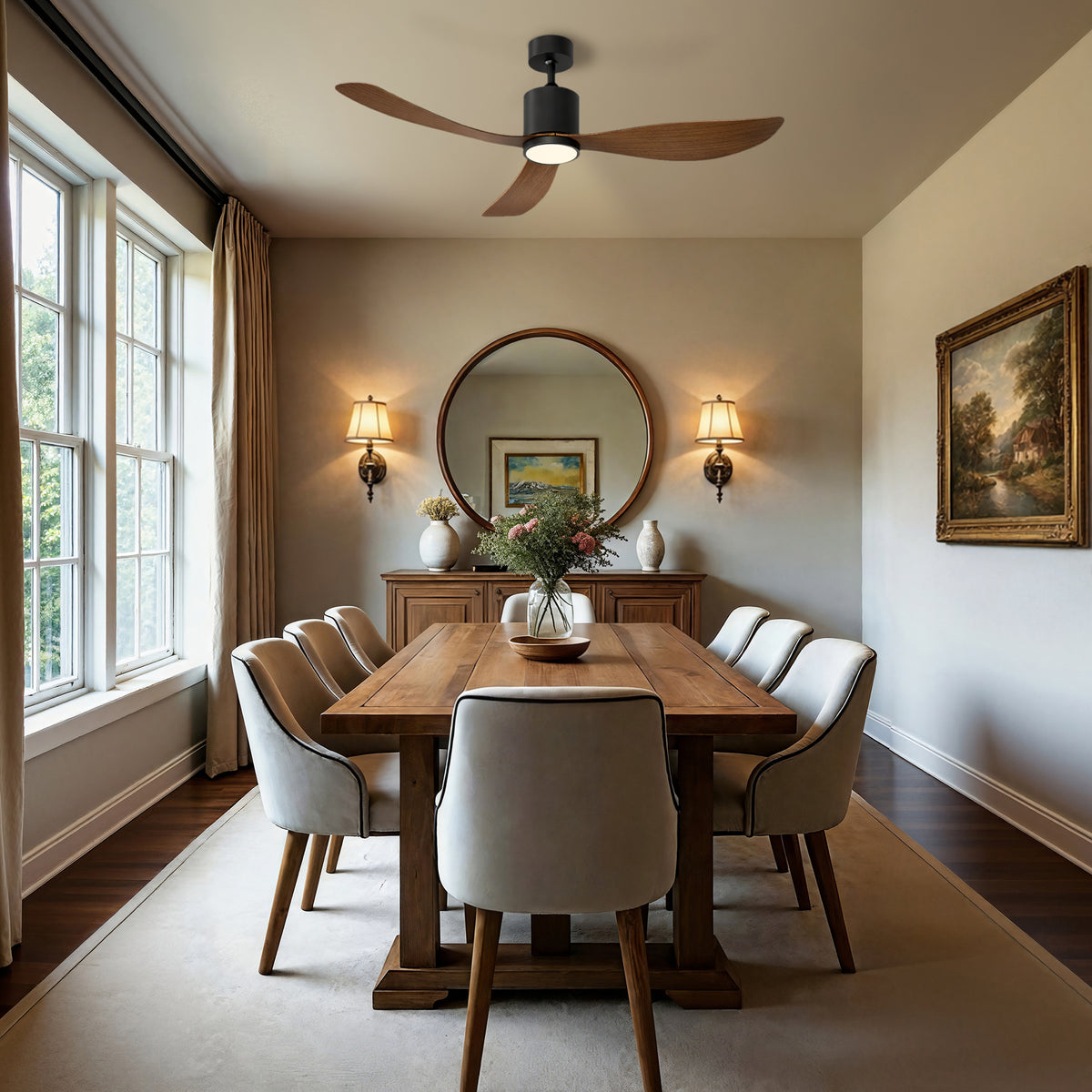 52-Inch Downrod Mount 3-Blade Ceiling Fan with Light and Remote Control
