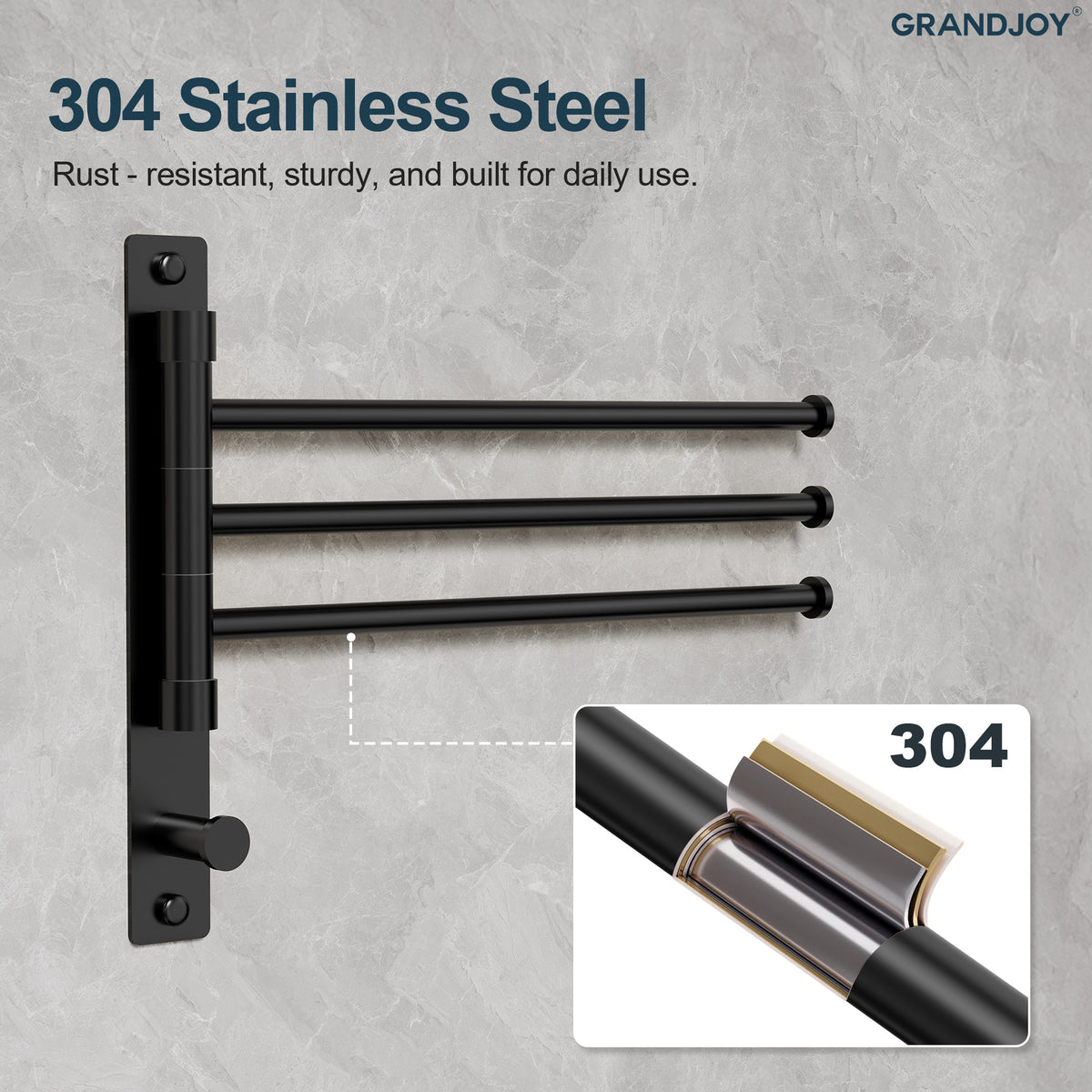 Three-Arm Wall-Mounted Rotating Stainless Steel Towel Rack for Bathrooms