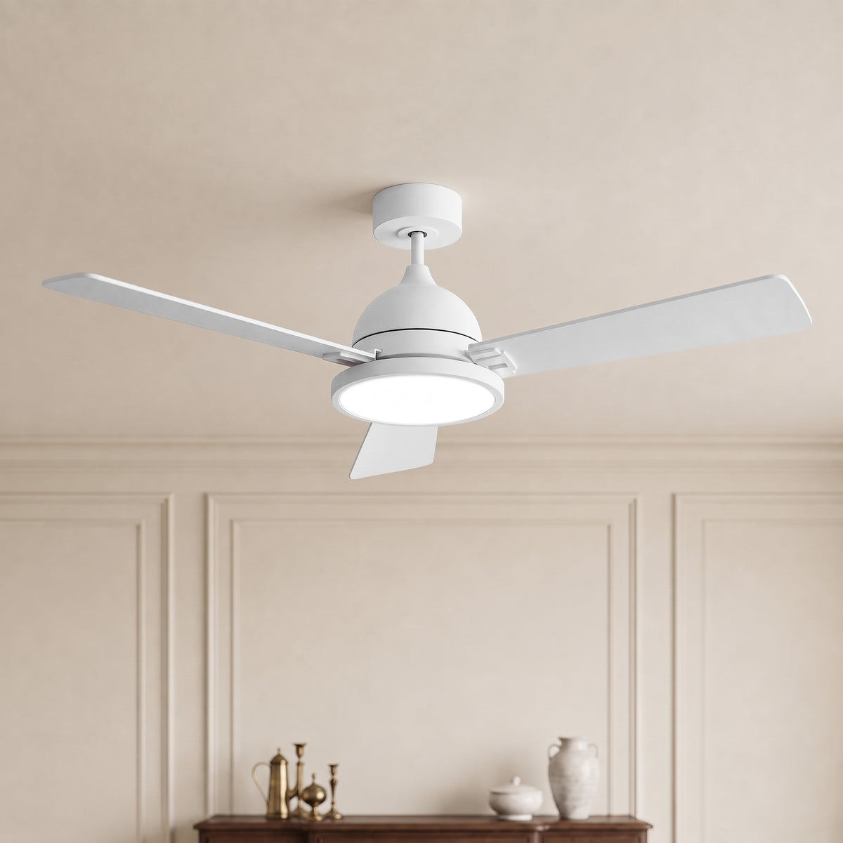 52-Inch Downrod Mount 3-Blade Ceiling Fan with Light and Remote Control