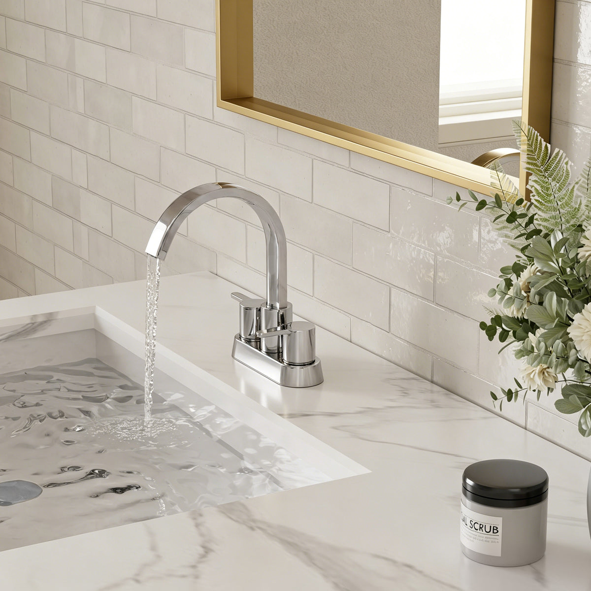 Two-Handle Centerset Bathroom Sink Faucet With Pop-Up Drain
