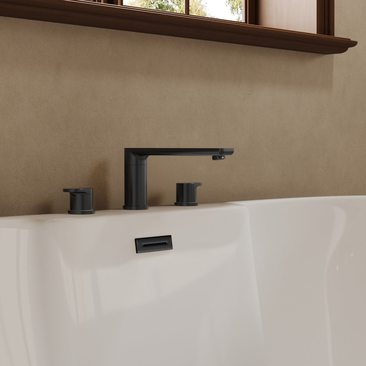 Low-Arc Deck-Mounted Roman Bathtub Faucet with Dual Handles