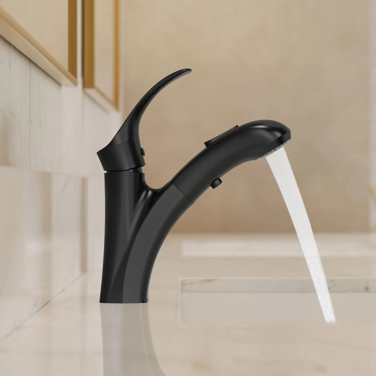 Single-Handle Pull-Out Bathroom Sink Faucet With Dual Spray Modes And Pop-Up Drain