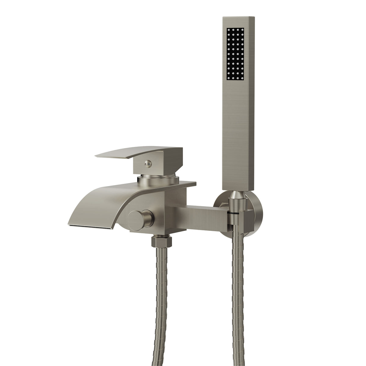 Wall-Mounted Waterfall Bathtub Faucet with Hand Shower and Single Handle