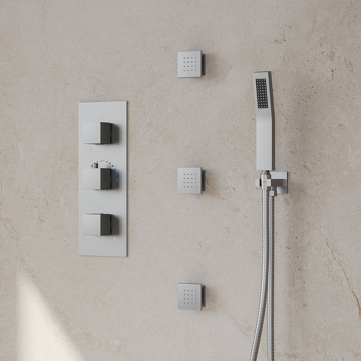 Ceiling-Mounted Multi-Spray Shower System with Adjustable Secondary Head
