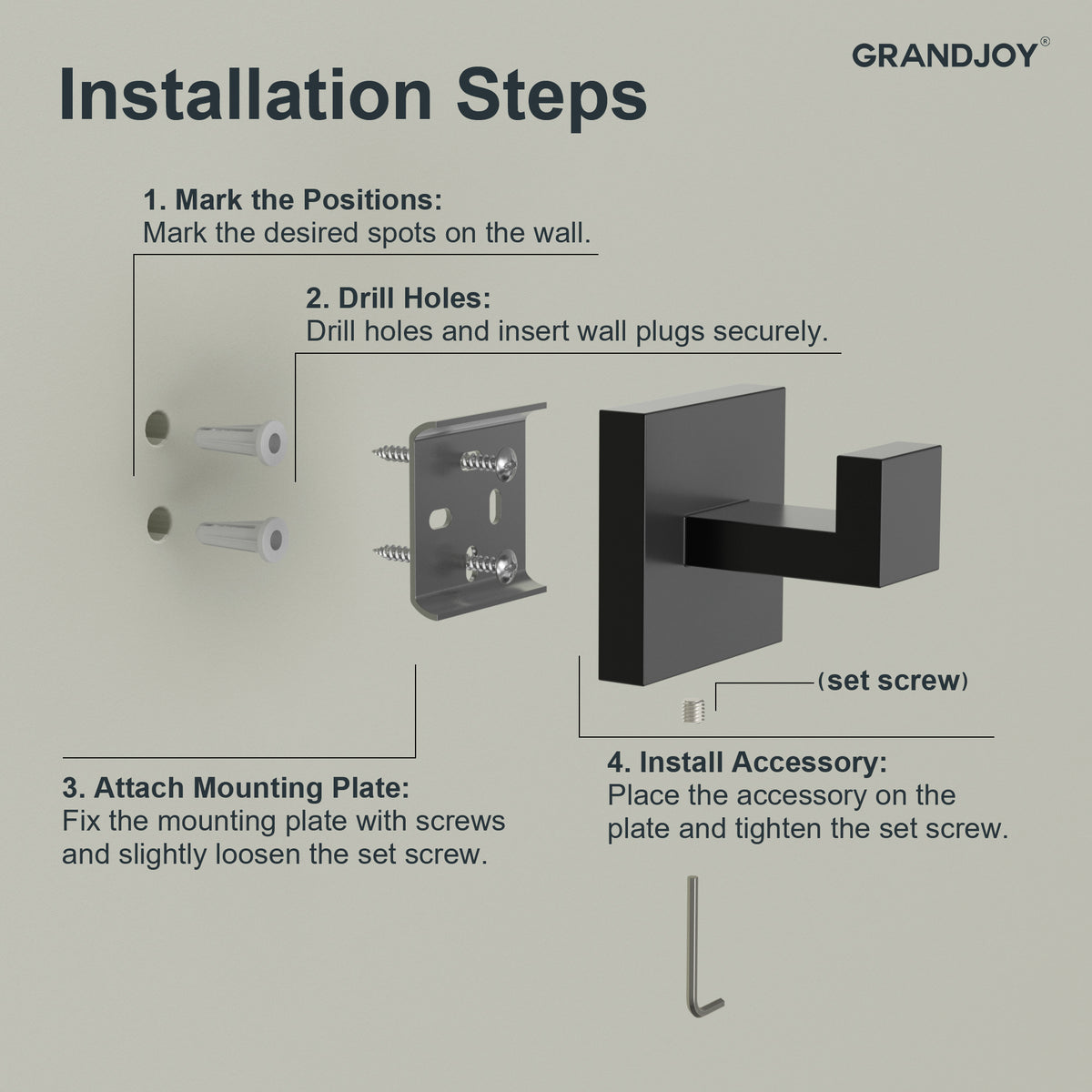 Four-Piece Wall-Mounted 304 Stainless Steel Bathroom Hardware Set