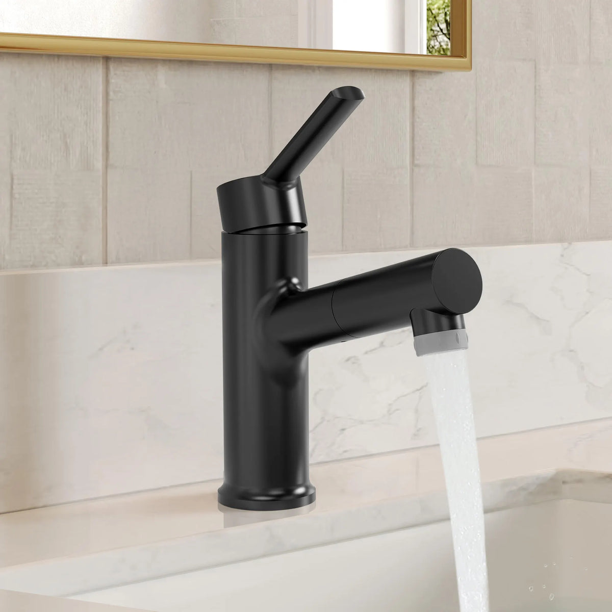 Single-Handle Pull-Out Bathroom Sink Faucet With Dual Spray Modes And Pop-Up Drain