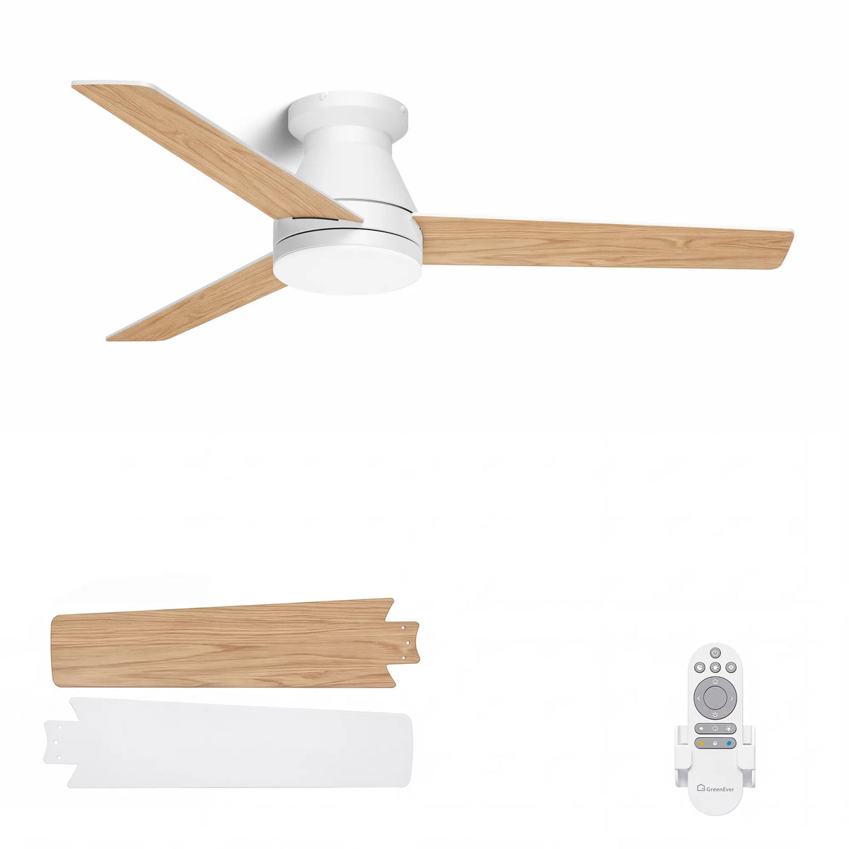 52-Inch Flush Mount 3-Blade Ceiling Fan with Light and Remote Control