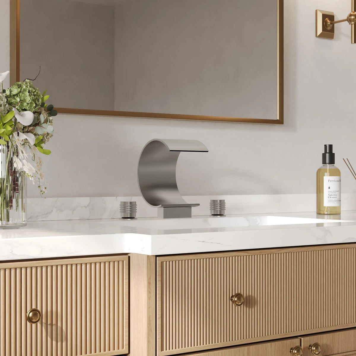 Two-Handle Waterfall Widespread Bathroom Sink Faucet With Pop-Up Drain